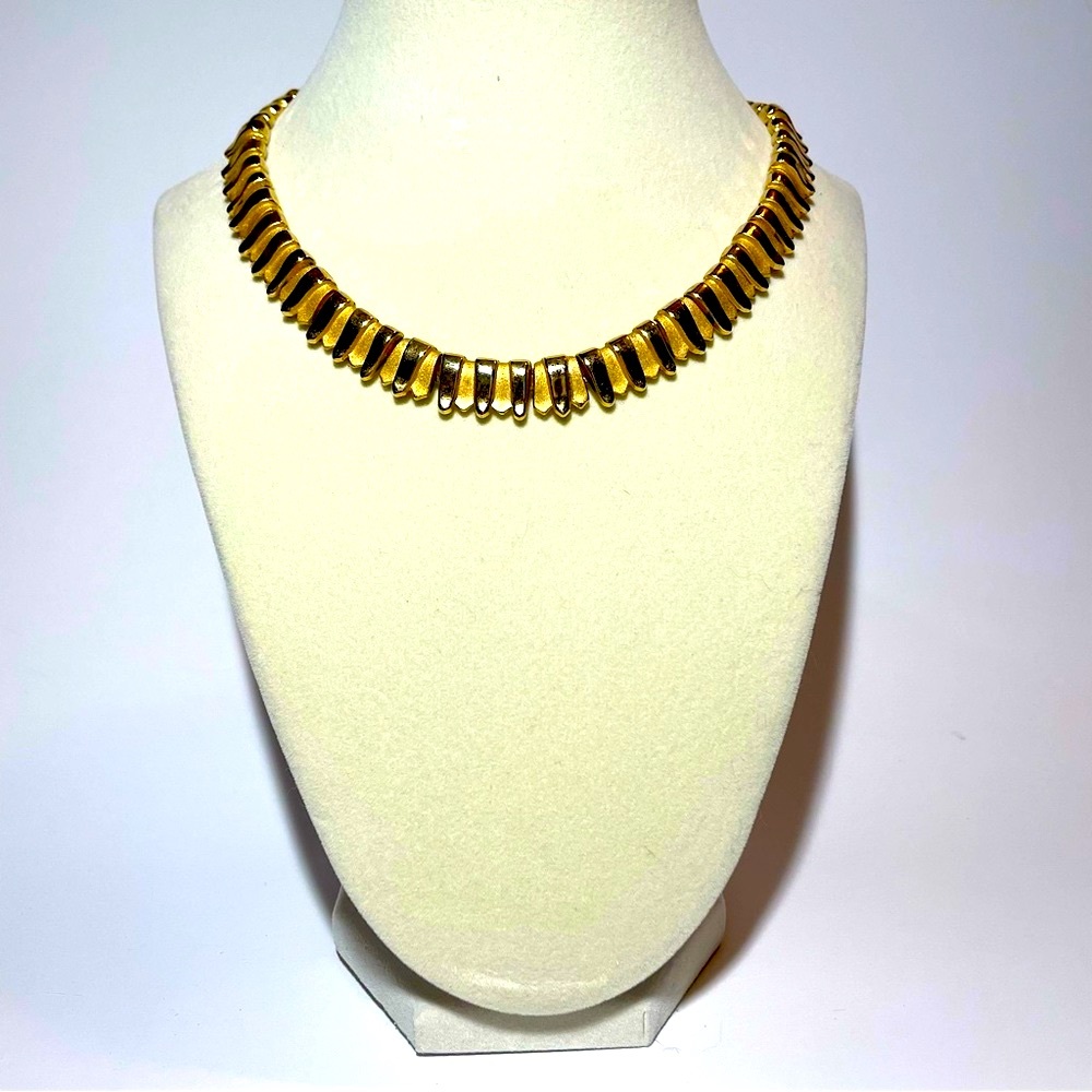 Crown Trifari Brushed Gold Panel Link Choker Necklace Timeless Classic